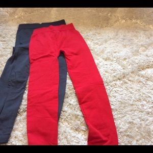 2 New Fleece Leggings Gray Red Large
